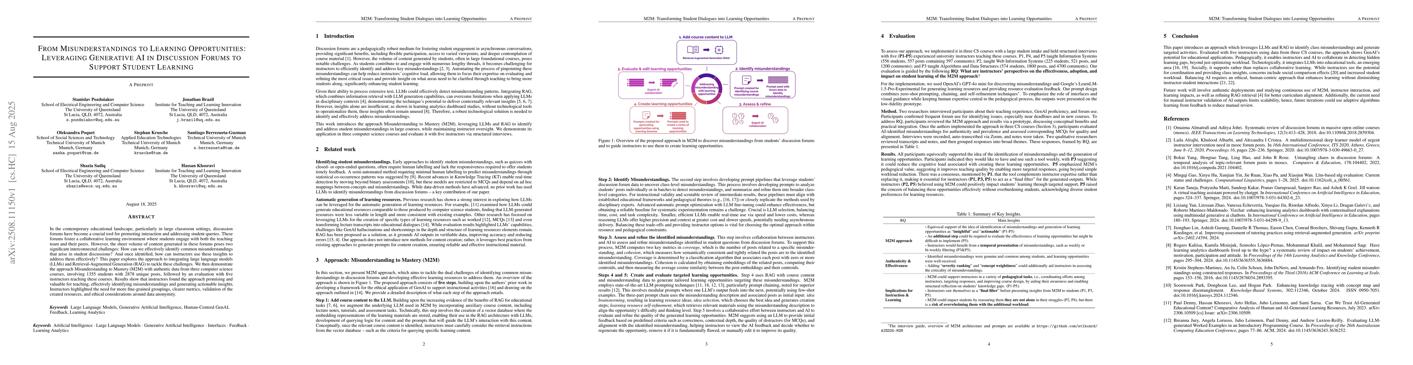 Thumbnail for From Misunderstandings to Learning Opportunities: Leveraging Generative
  AI in Discussion Forums to Support Student Learning