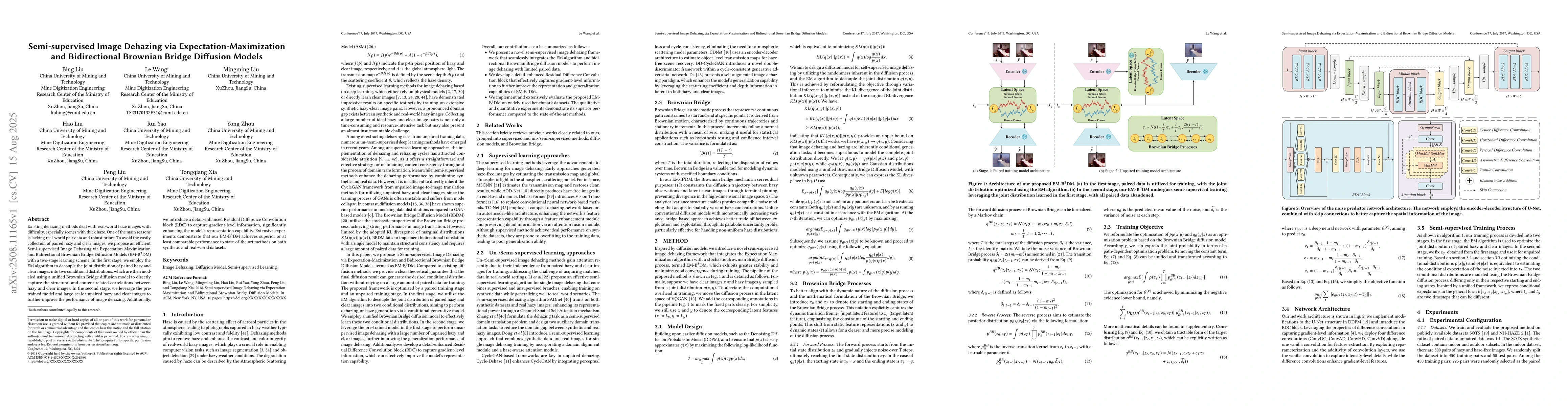 Thumbnail for Semi-supervised Image Dehazing via Expectation-Maximization and
  Bidirectional Brownian Bridge Diffusion Models