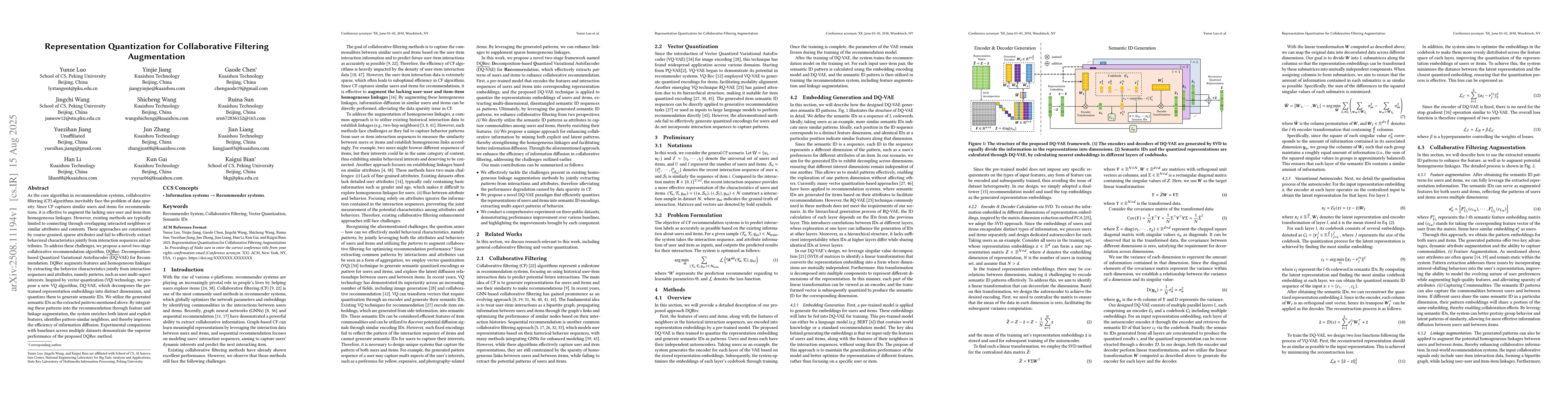Thumbnail for Representation Quantization for Collaborative Filtering Augmentation