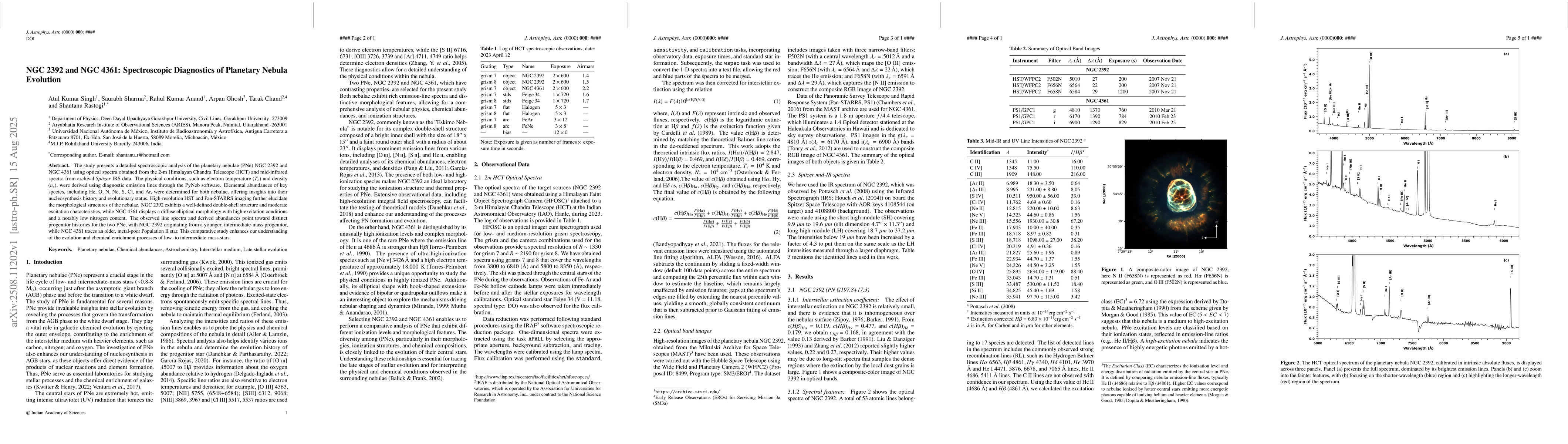 Thumbnail for NGC 2392 and NGC 4361: Spectroscopic Diagnostics of Planetary Nebula
  Evolution