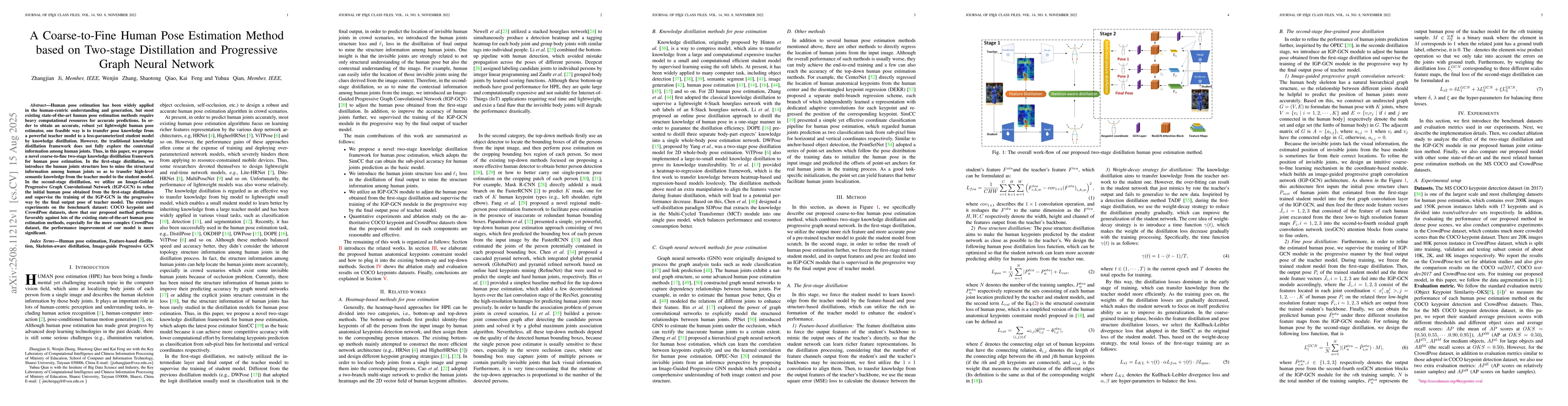 Thumbnail for A Coarse-to-Fine Human Pose Estimation Method based on Two-stage
  Distillation and Progressive Graph Neural Network
