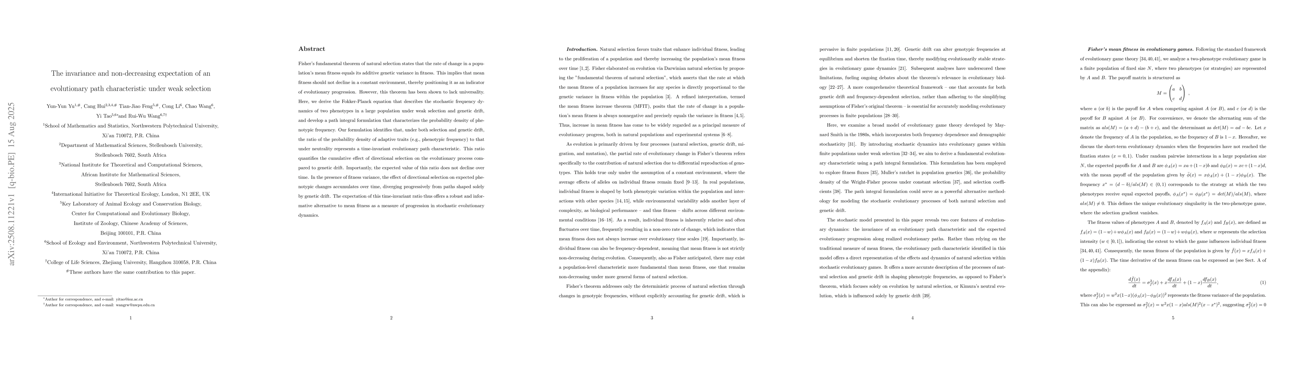 Thumbnail for The invariance and non-decreasing expectation of an evolutionary path
  characteristic under weak selection