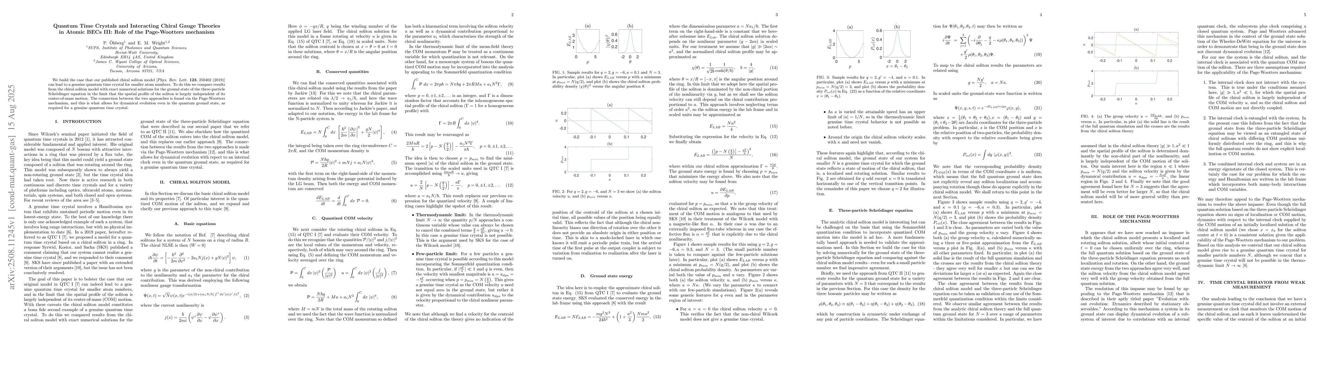 Thumbnail for Quantum Time Crystals and Interacting Chiral Gauge Theories in Atomic
  BECs III: Role of the Page-Wootters mechanism