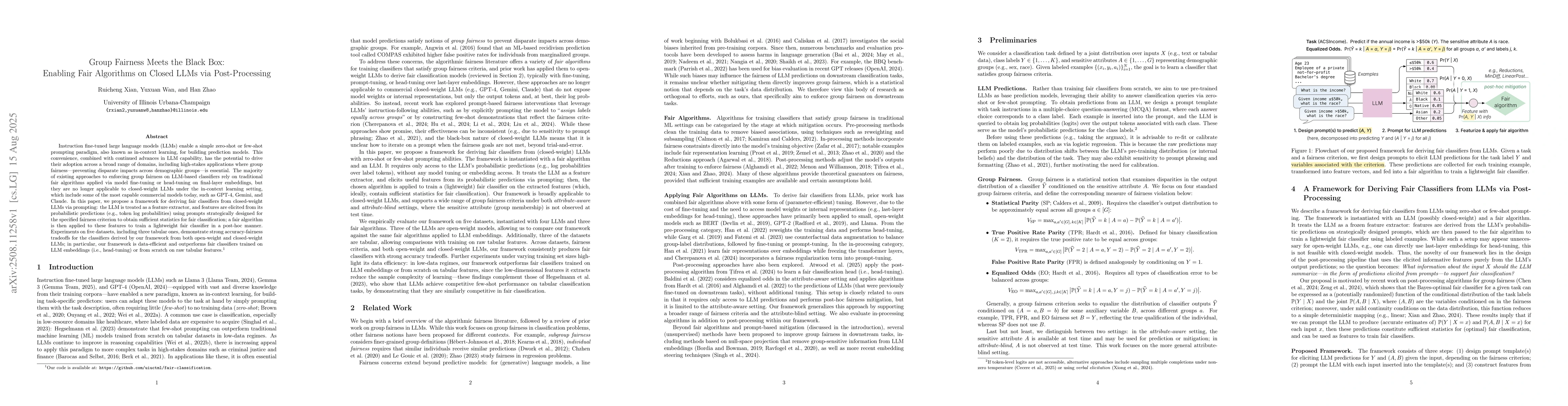Thumbnail for Group Fairness Meets the Black Box: Enabling Fair Algorithms on Closed
  LLMs via Post-Processing
