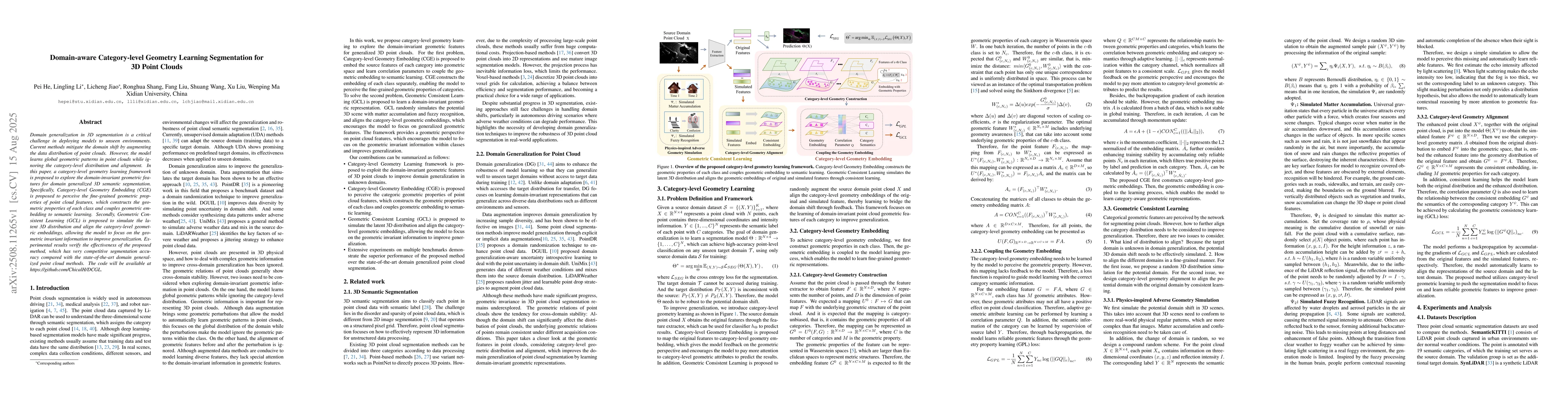 Thumbnail for Domain-aware Category-level Geometry Learning Segmentation for 3D Point
  Clouds