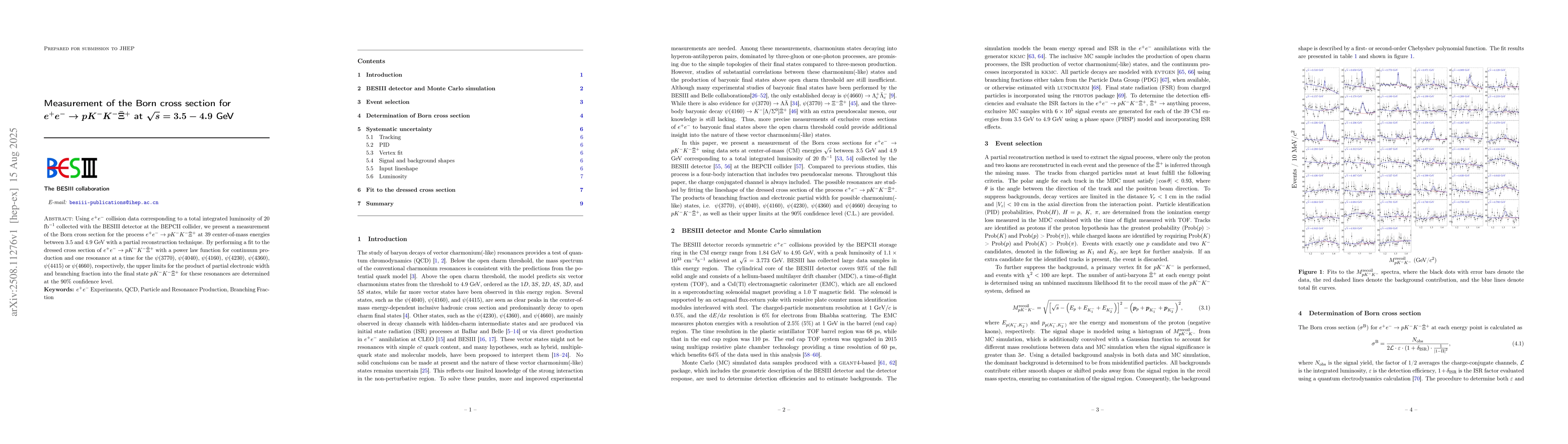 Thumbnail for Measurement of the Born cross section for $e^+e^- \to p K^- K^-
  \barΞ^+$ at $\sqrt{s} =$ 3.5-4.9 GeV