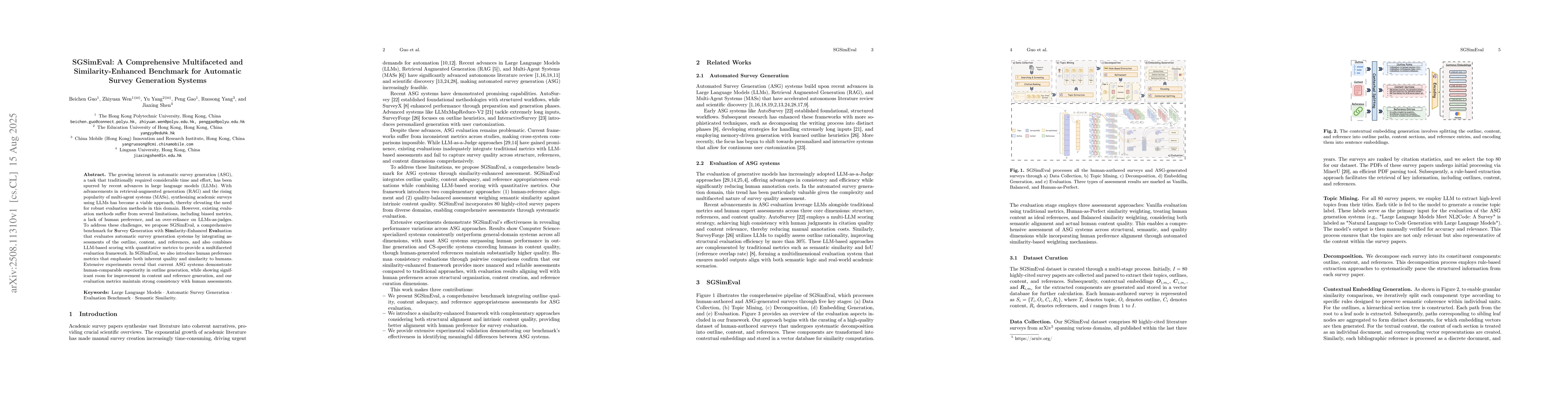 Thumbnail for SGSimEval: A Comprehensive Multifaceted and Similarity-Enhanced
  Benchmark for Automatic Survey Generation Systems