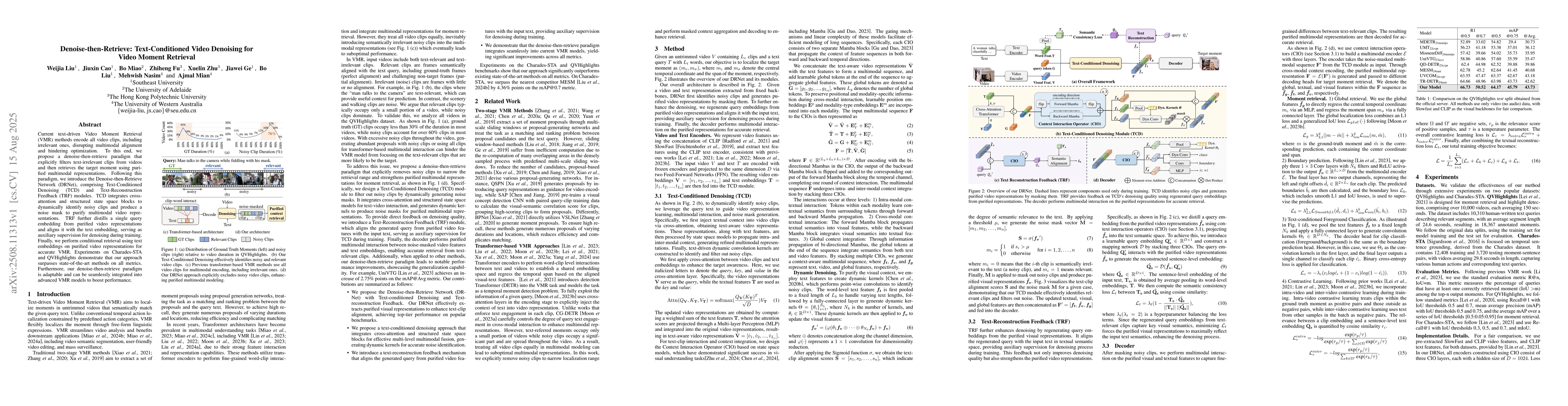 Thumbnail for Denoise-then-Retrieve: Text-Conditioned Video Denoising for Video Moment
  Retrieval