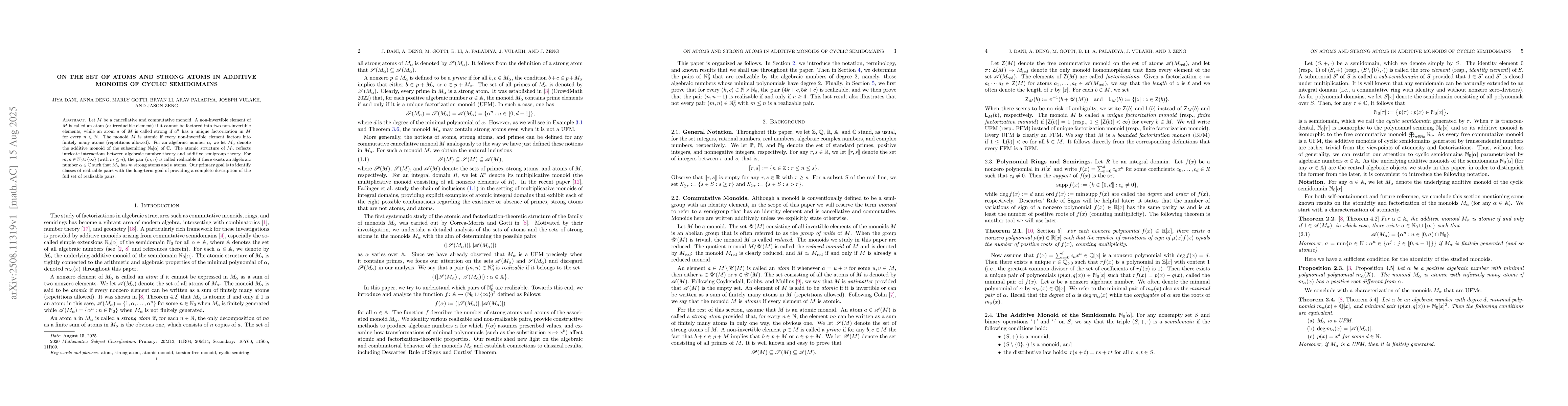 Thumbnail for On the set of atoms and strong atoms in additive monoids of cyclic
  semidomains