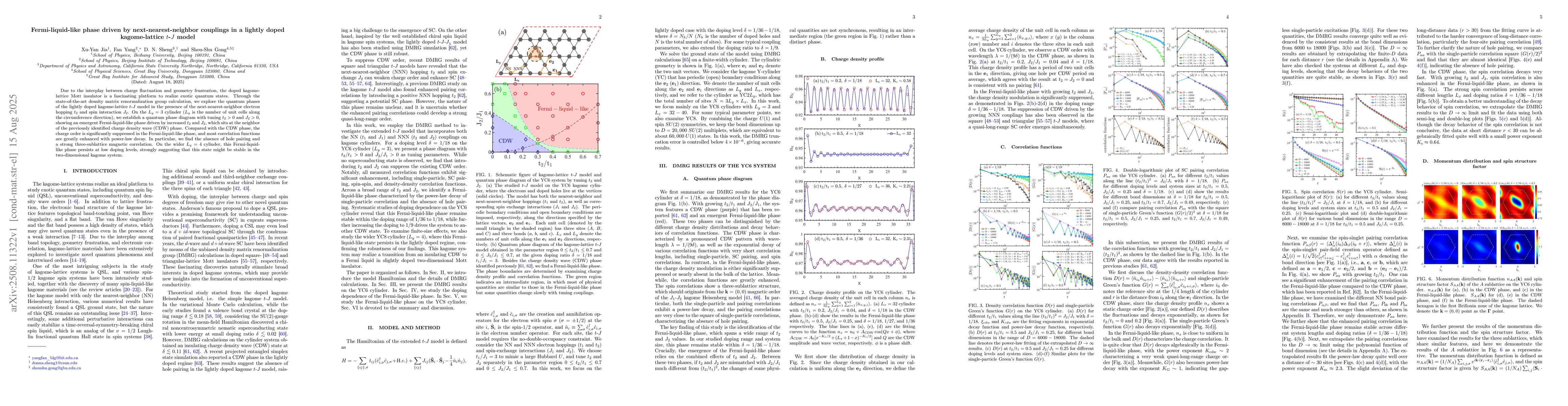 Thumbnail for Fermi-liquid-like phase driven by next-nearest-neighbor couplings in a
  lightly doped kagome-lattice $t$-$J$ model