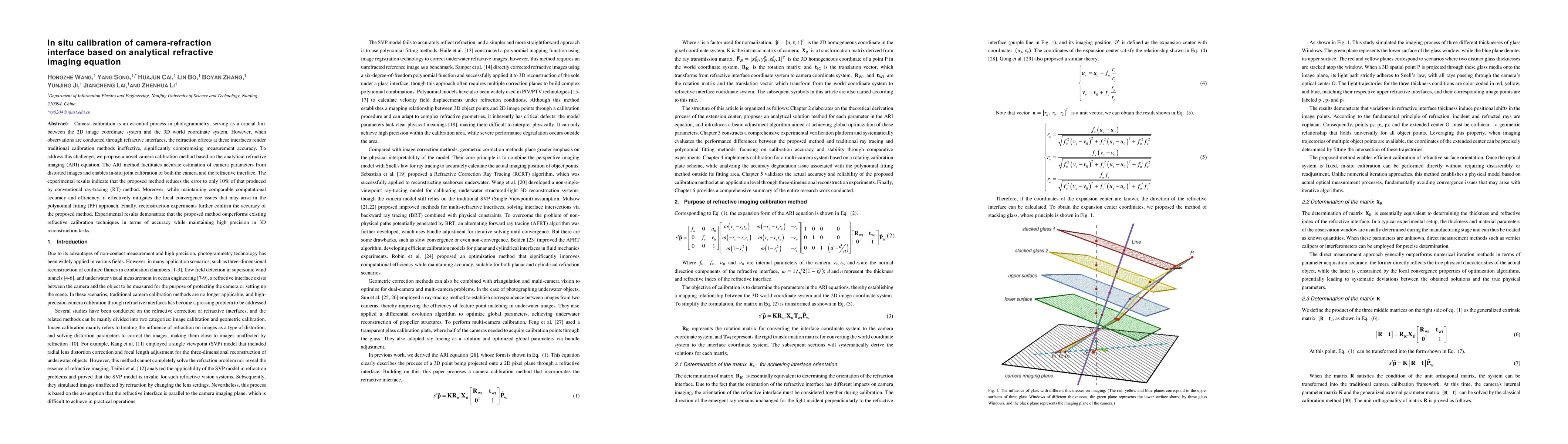 Thumbnail for In situ calibration of camera-refraction interface based on analytical
  refractive imaging equation