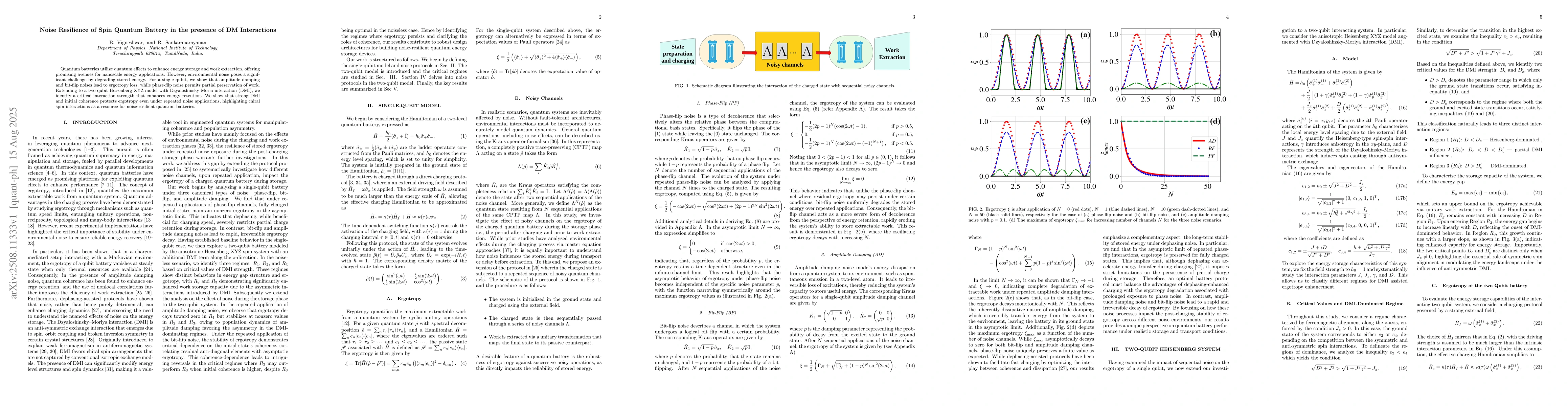 Thumbnail for Noise Resilience of Spin Quantum Battery in the presence of DM
  Interactions