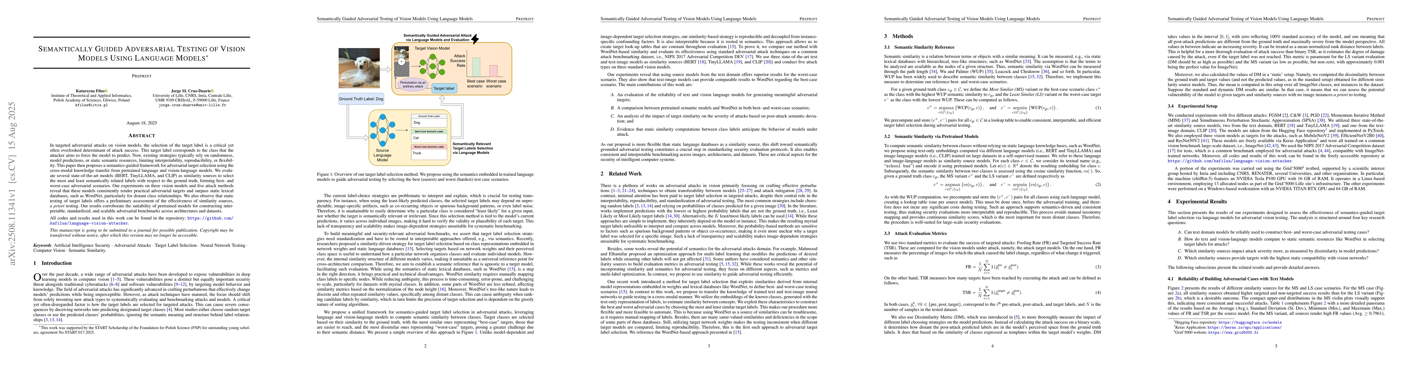 Thumbnail for Semantically Guided Adversarial Testing of Vision Models Using Language
  Models