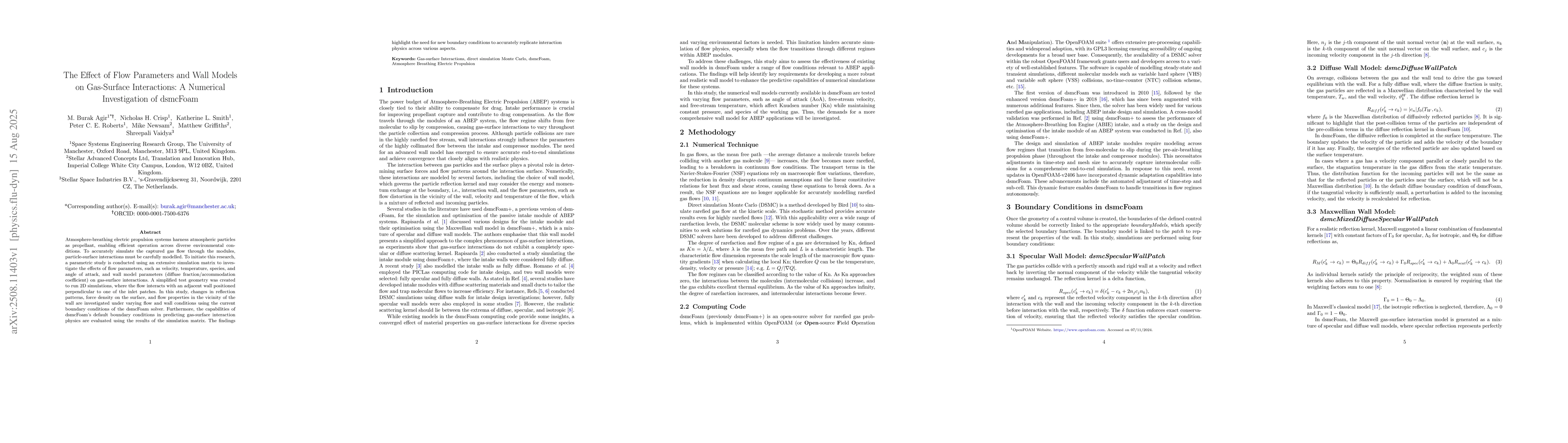 Thumbnail for The Effect of Flow Parameters and Wall Models on Gas-Surface
  Interactions: A Numerical Investigation of dsmcFoam