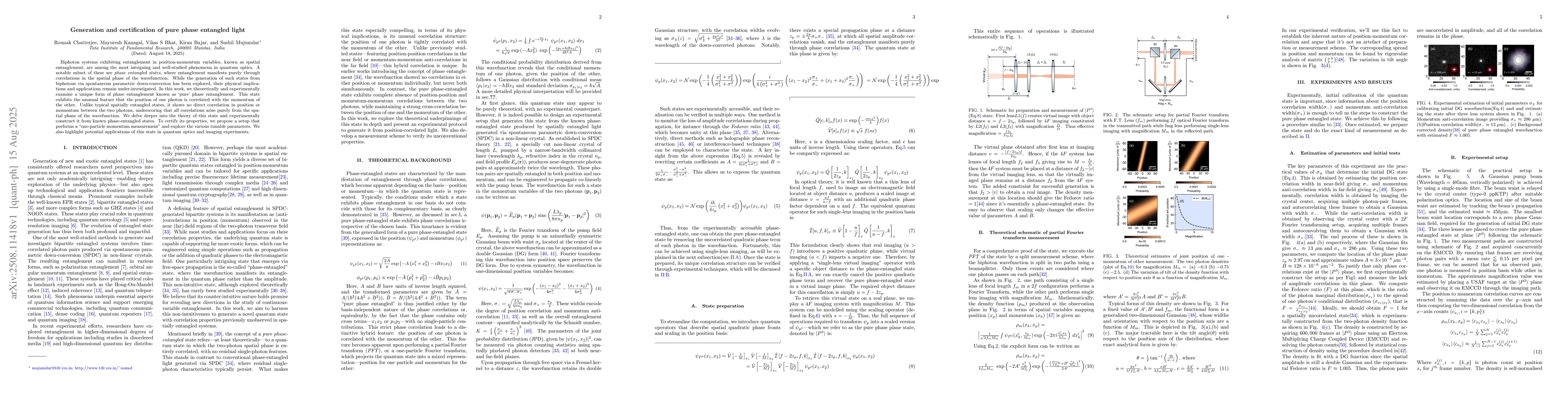 Thumbnail for Generation and certification of pure phase entangled light