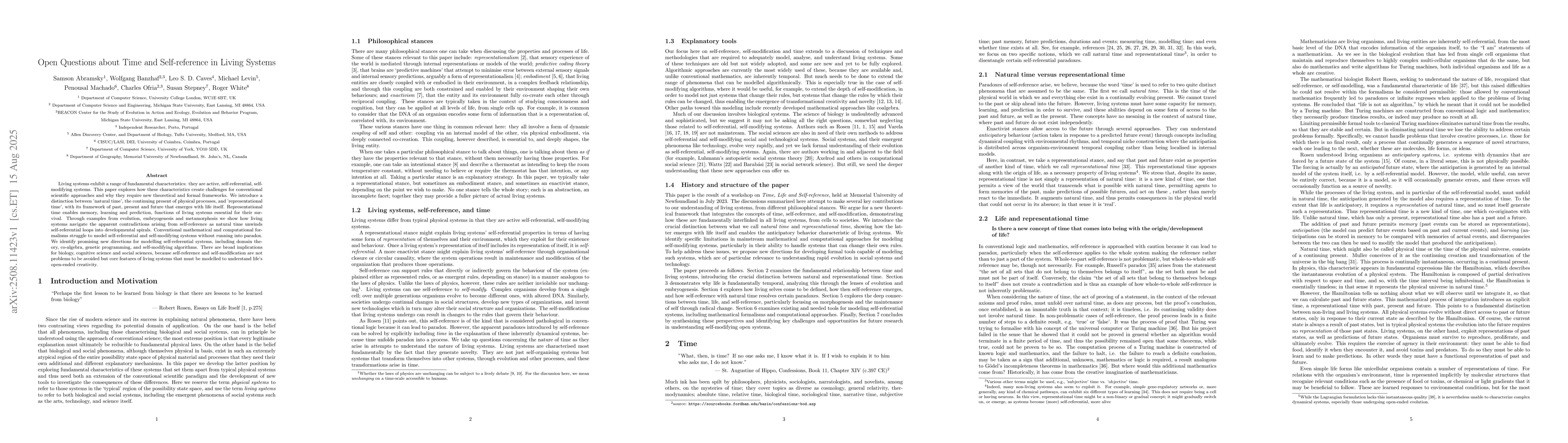 Thumbnail for Open Questions about Time and Self-reference in Living Systems