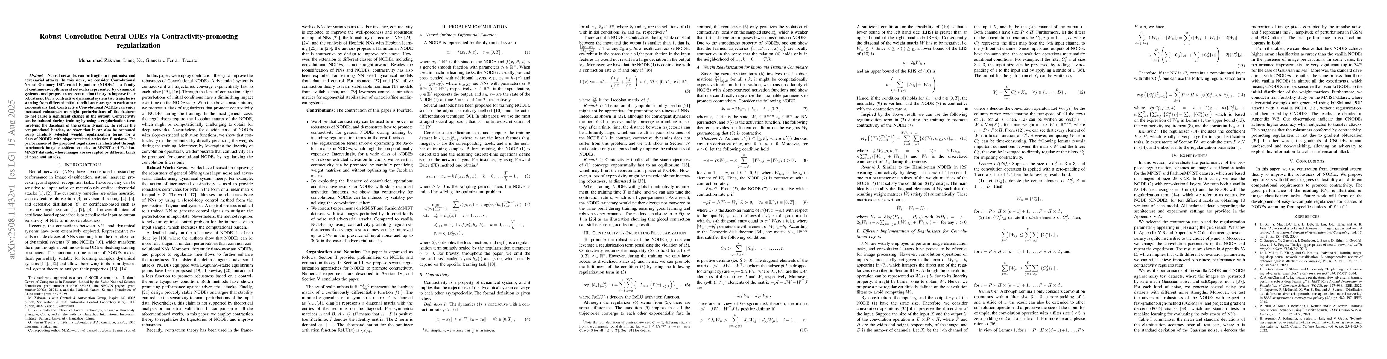 Thumbnail for Robust Convolution Neural ODEs via Contractivity-promoting
  regularization
