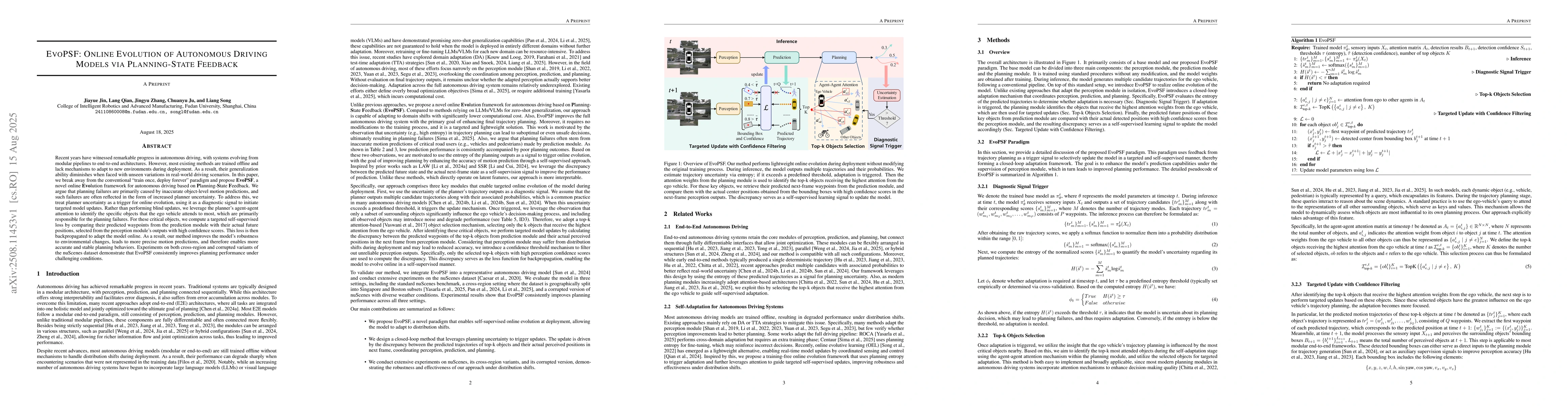 Thumbnail for EvoPSF: Online Evolution of Autonomous Driving Models via Planning-State
  Feedback