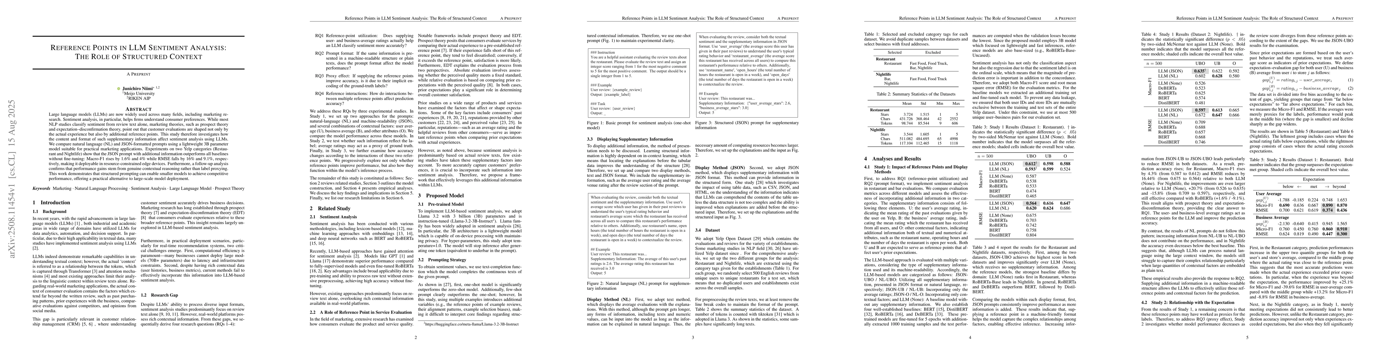 Thumbnail for Reference Points in LLM Sentiment Analysis: The Role of Structured
  Context