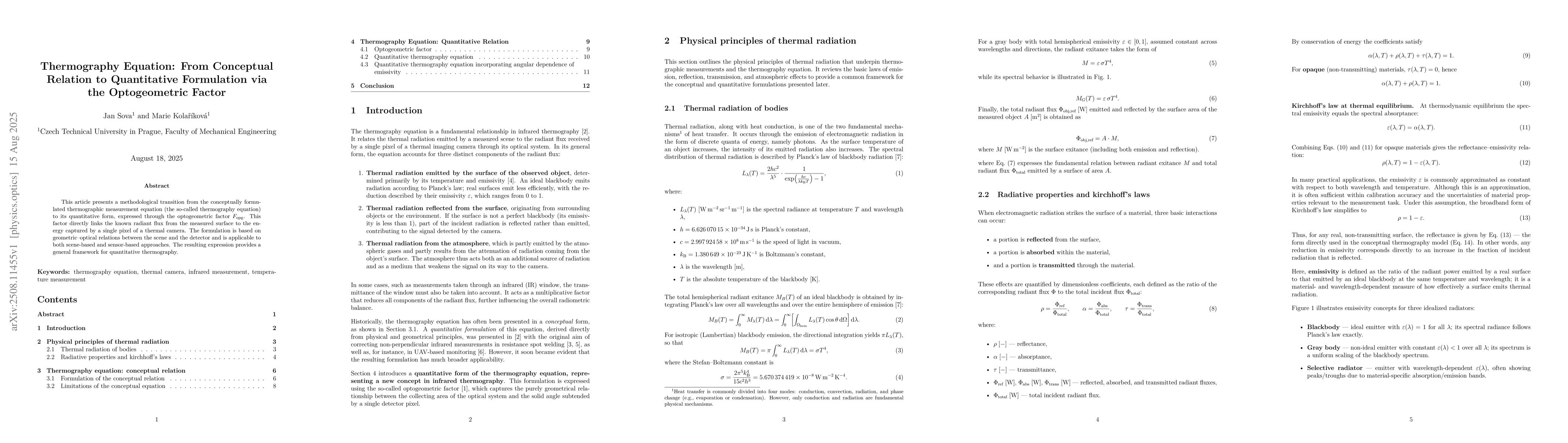 Thumbnail for Thermography Equation: From Conceptual Relation to Quantitative
  Formulation via the Optogeometric Factor
