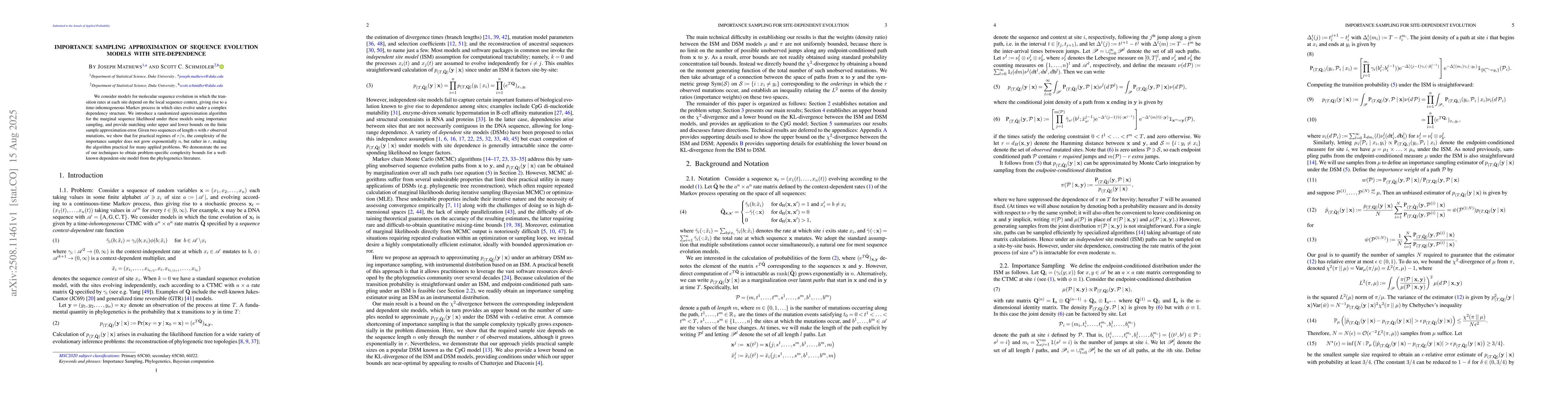 Thumbnail for Importance Sampling Approximation of Sequence Evolution Models with
  Site-Dependence
