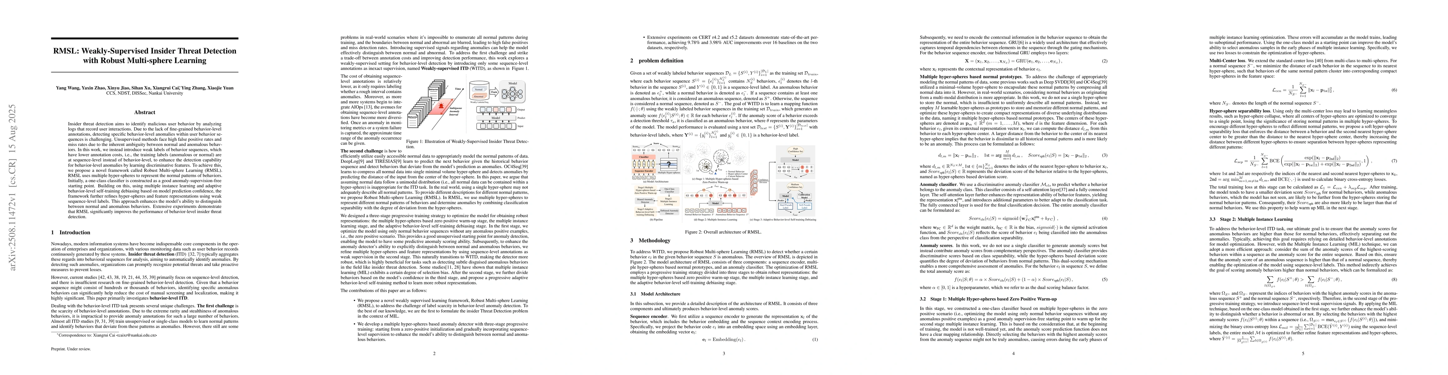 Thumbnail for RMSL: Weakly-Supervised Insider Threat Detection with Robust
  Multi-sphere Learning