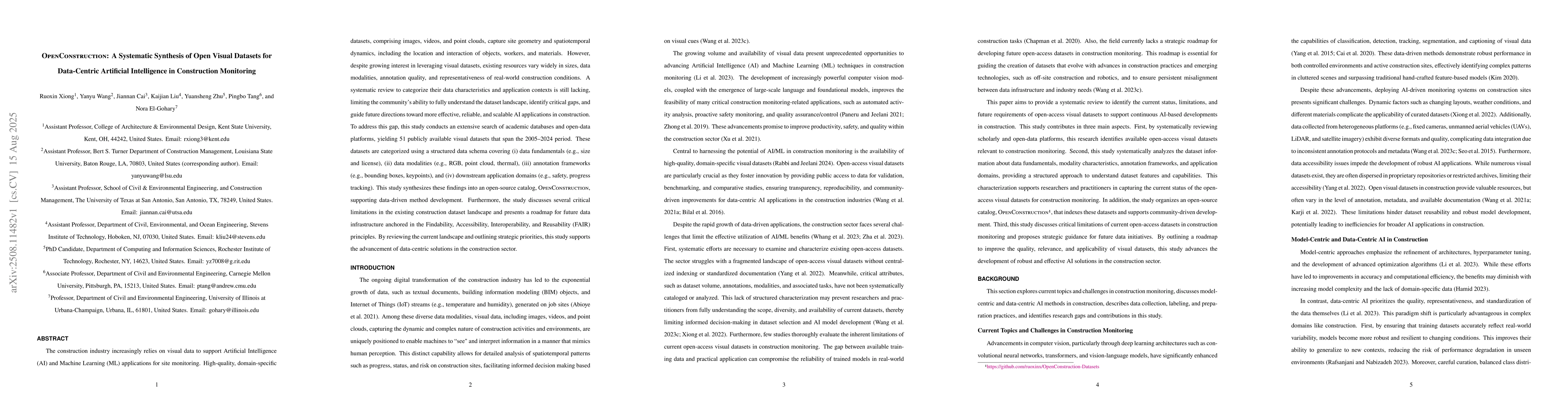 Thumbnail for OpenConstruction: A Systematic Synthesis of Open Visual Datasets for
  Data-Centric Artificial Intelligence in Construction Monitoring