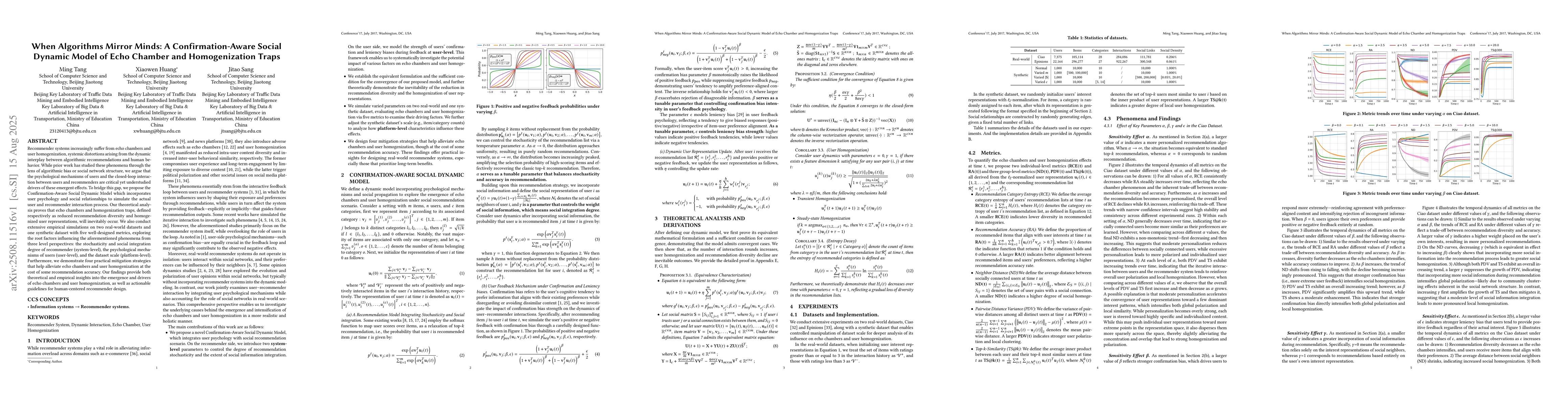Thumbnail for When Algorithms Mirror Minds: A Confirmation-Aware Social Dynamic Model
  of Echo Chamber and Homogenization Traps