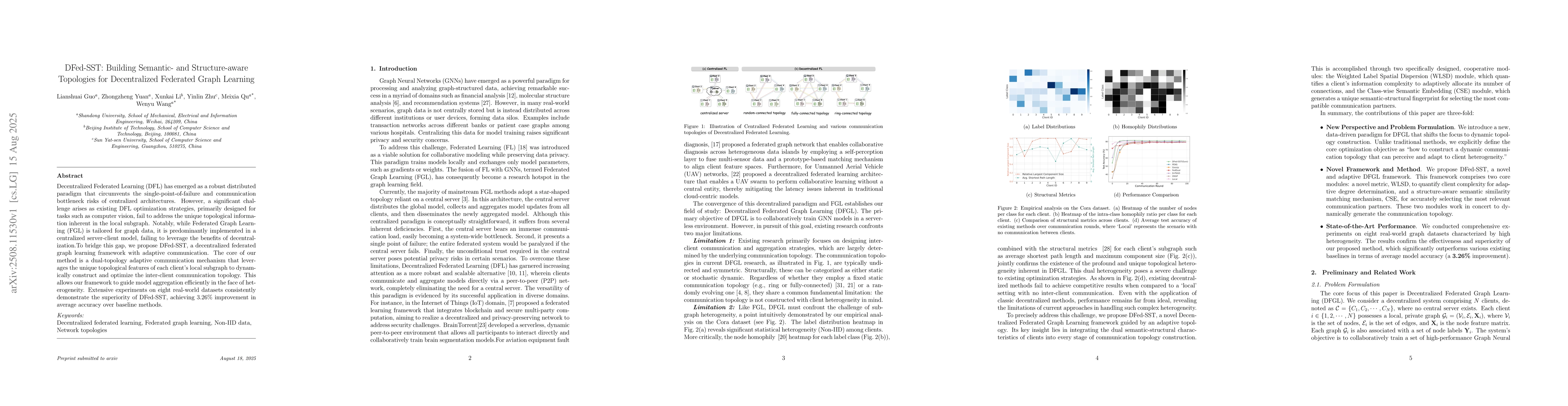 Thumbnail for DFed-SST: Building Semantic- and Structure-aware Topologies for
  Decentralized Federated Graph Learning
