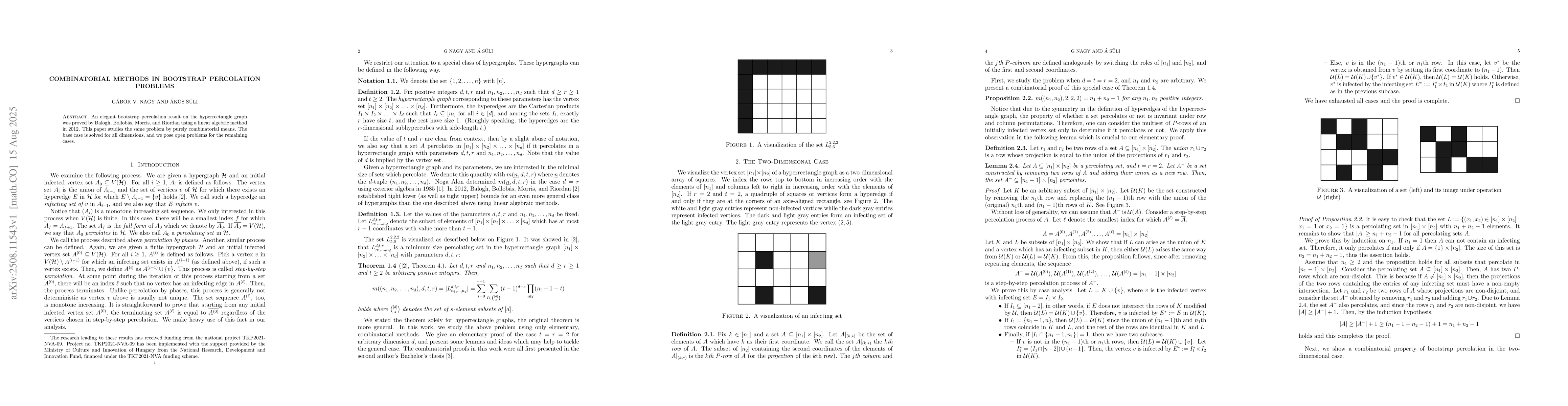 Thumbnail for Combinatorial Methods in Bootstrap Percolation Problems