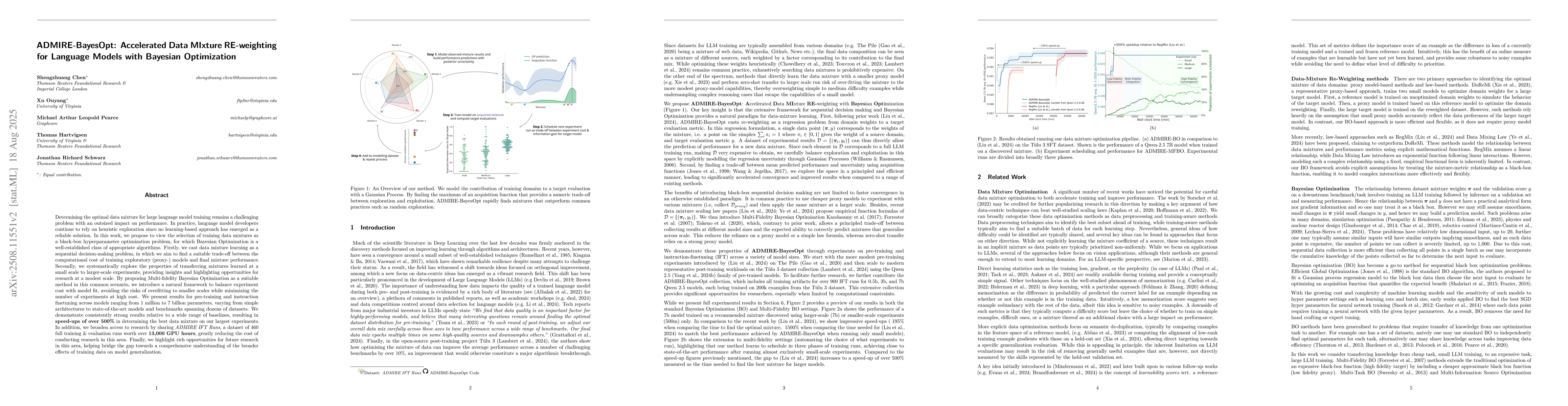 Thumbnail for ADMIRE-BayesOpt: Accelerated Data MIxture RE-weighting for Language
  Models with Bayesian Optimization