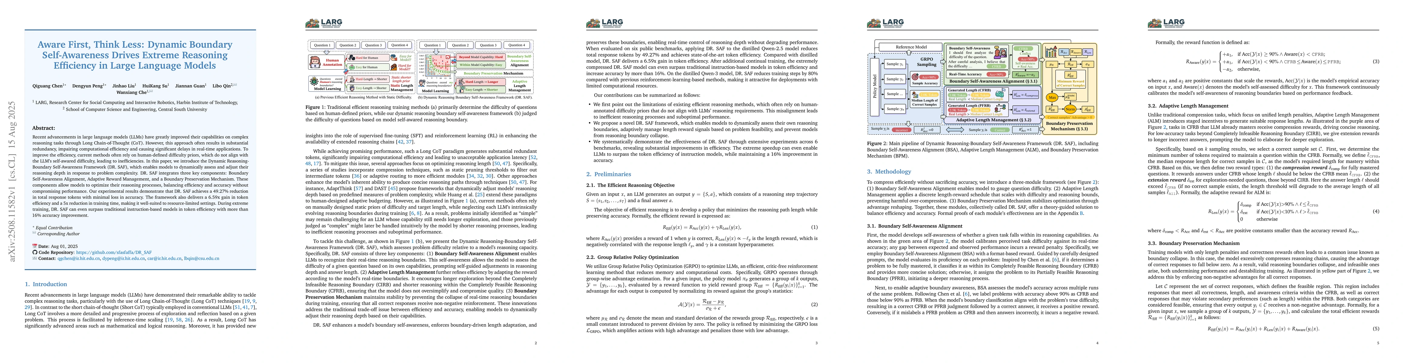 Thumbnail for Aware First, Think Less: Dynamic Boundary Self-Awareness Drives Extreme
  Reasoning Efficiency in Large Language Models