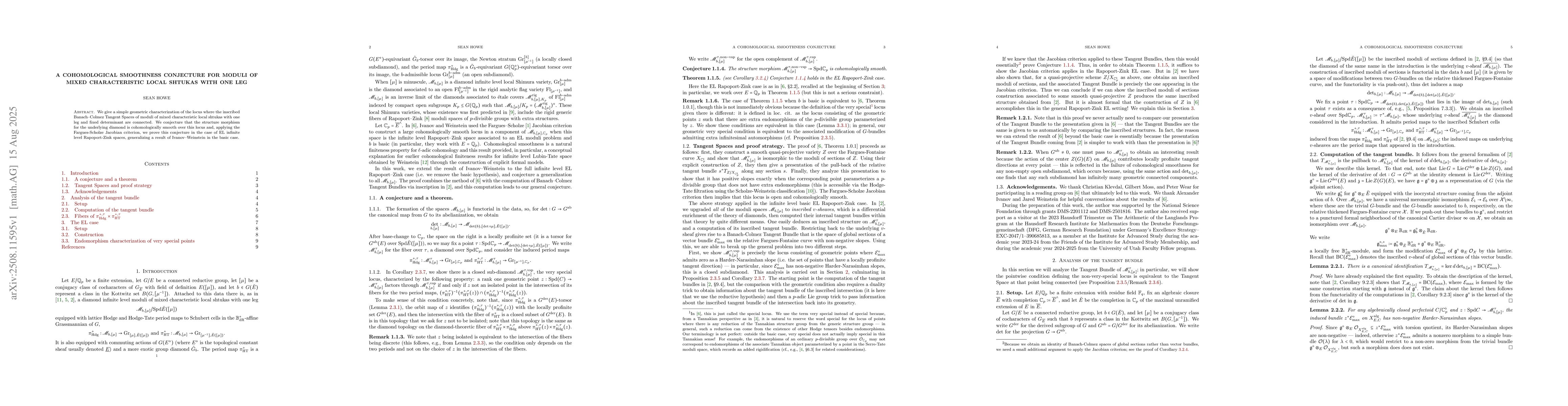 Thumbnail for A cohomological smoothness conjecture for moduli of mixed characteristic
  local shtukas with one leg