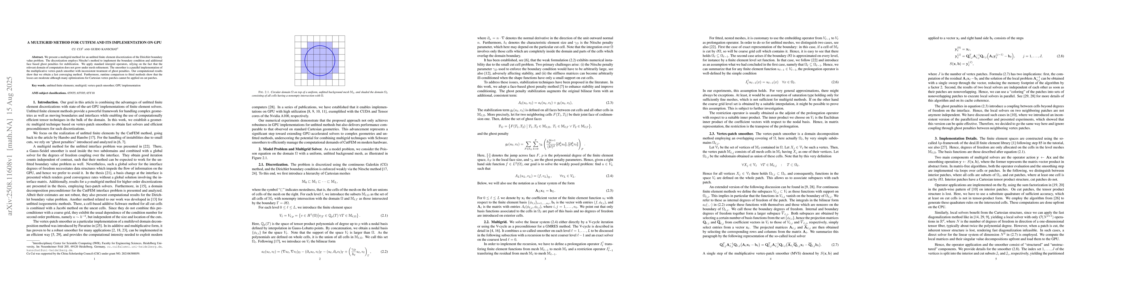 Thumbnail for A multigrid method for CutFEM and its implementation on GPU