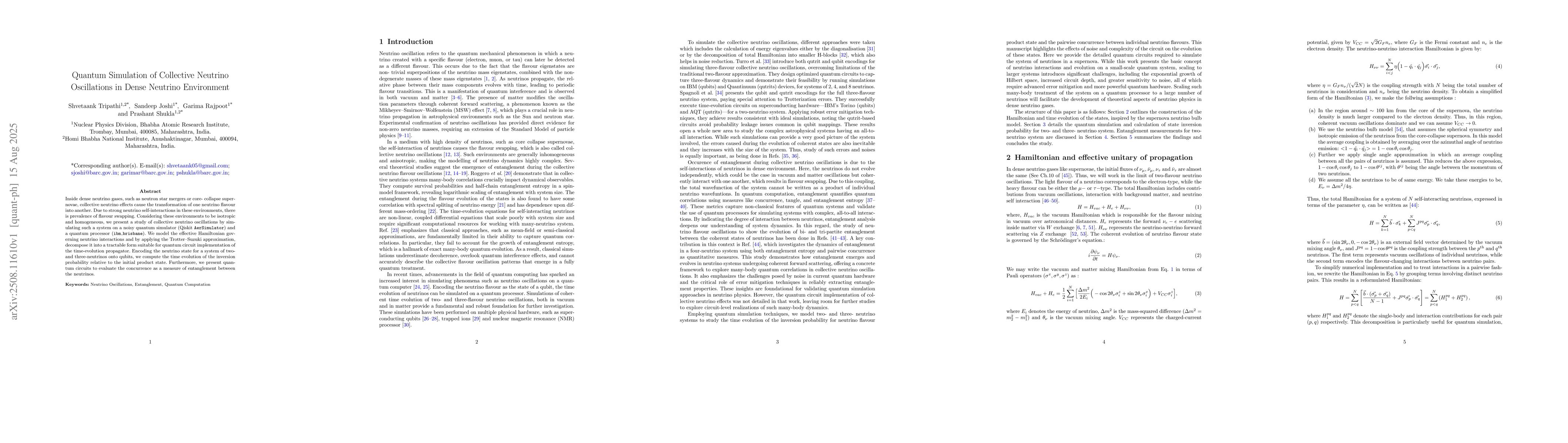 Thumbnail for Quantum Simulation of Collective Neutrino Oscillations in Dense Neutrino
  Environment
