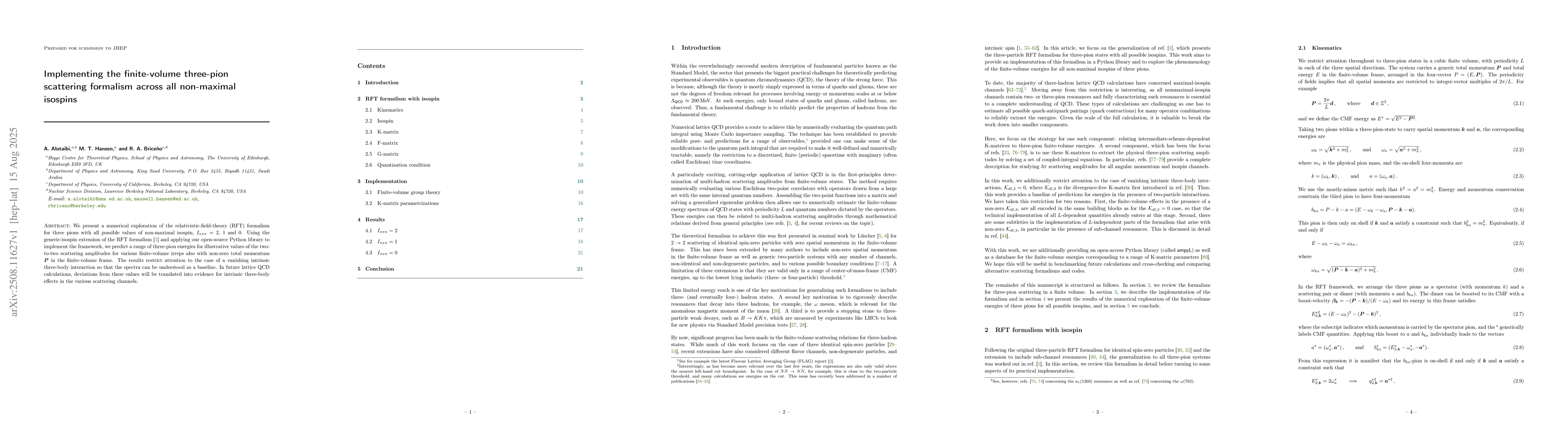 Thumbnail for Implementing the finite-volume three-pion scattering formalism across
  all non-maximal isospins