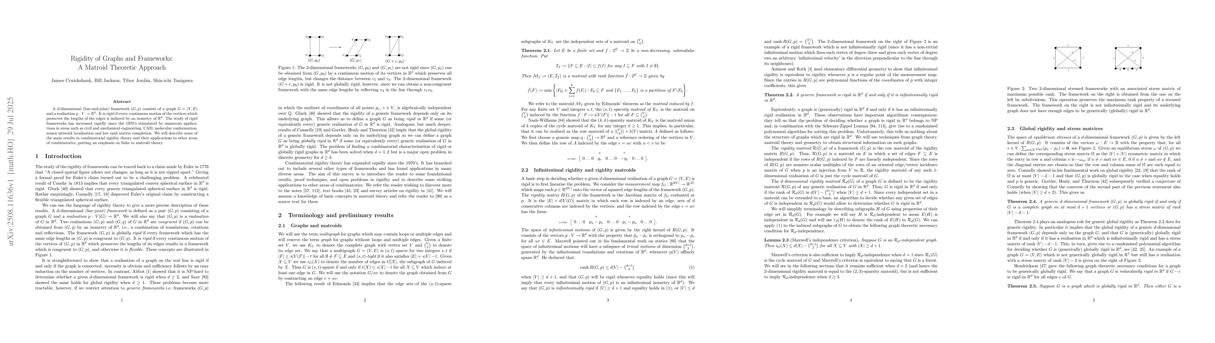 Thumbnail for Rigidity of Graphs and Frameworks: A Matroid Theoretic Approach