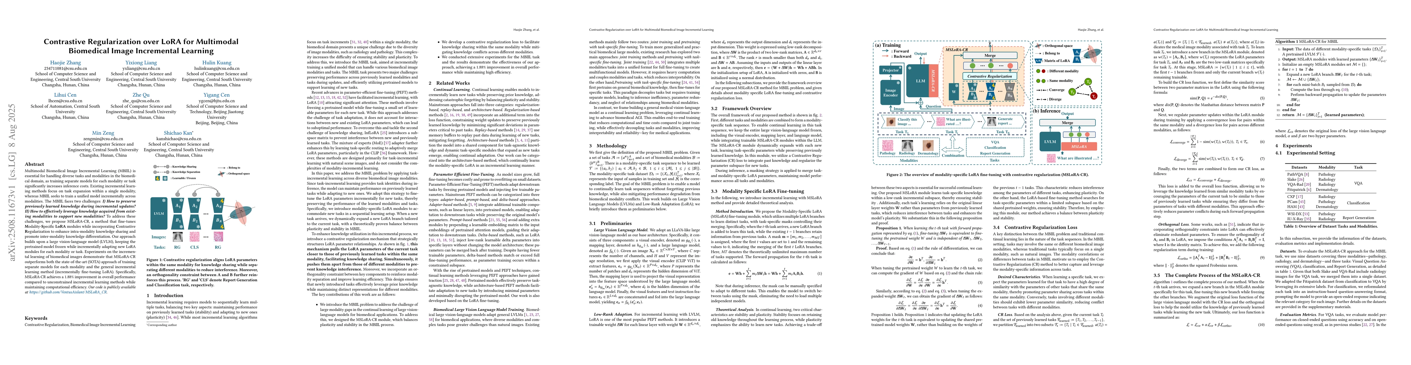 Thumbnail for Contrastive Regularization over LoRA for Multimodal Biomedical Image
  Incremental Learning