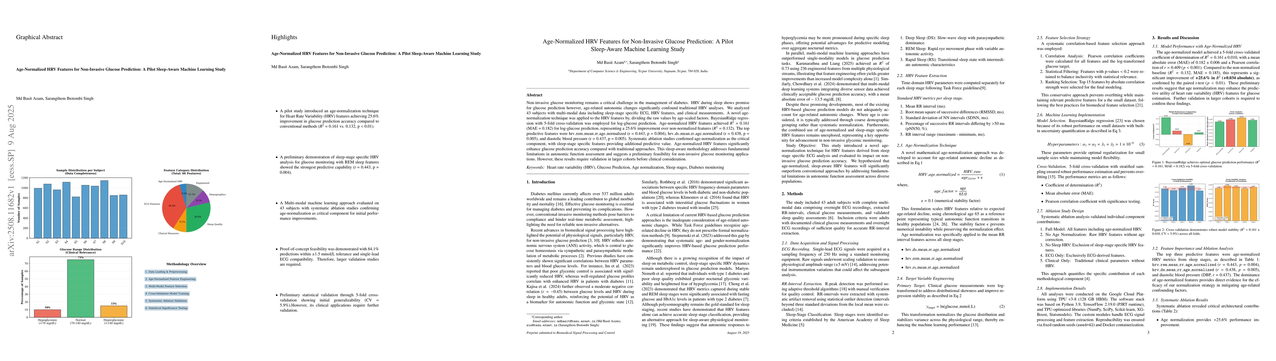 Thumbnail for Age-Normalized HRV Features for Non-Invasive Glucose Prediction: A Pilot
  Sleep-Aware Machine Learning Study