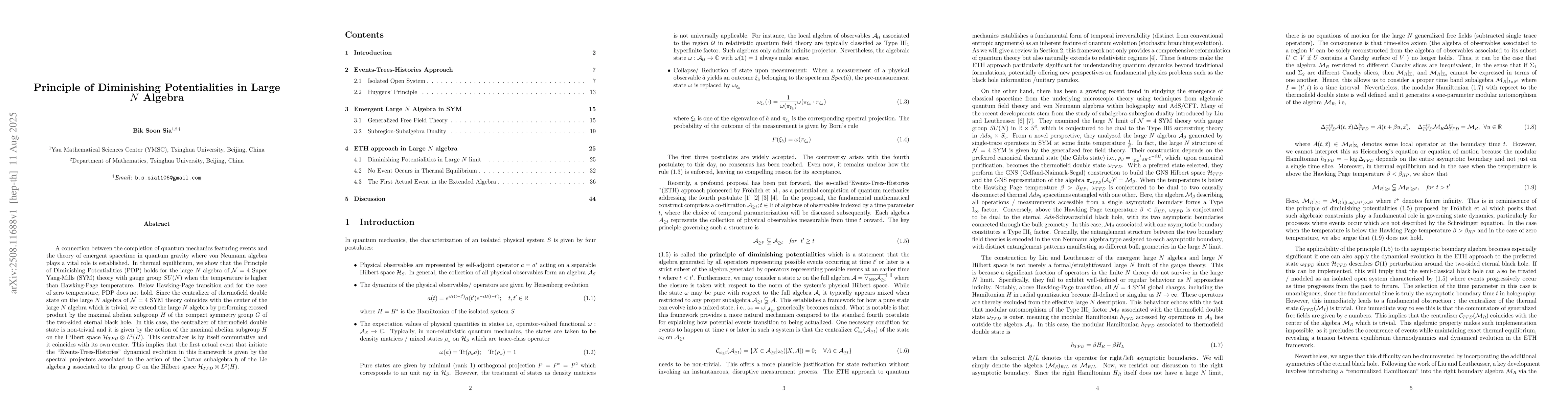 Thumbnail for Principle of Diminishing Potentialities in Large N Algebra