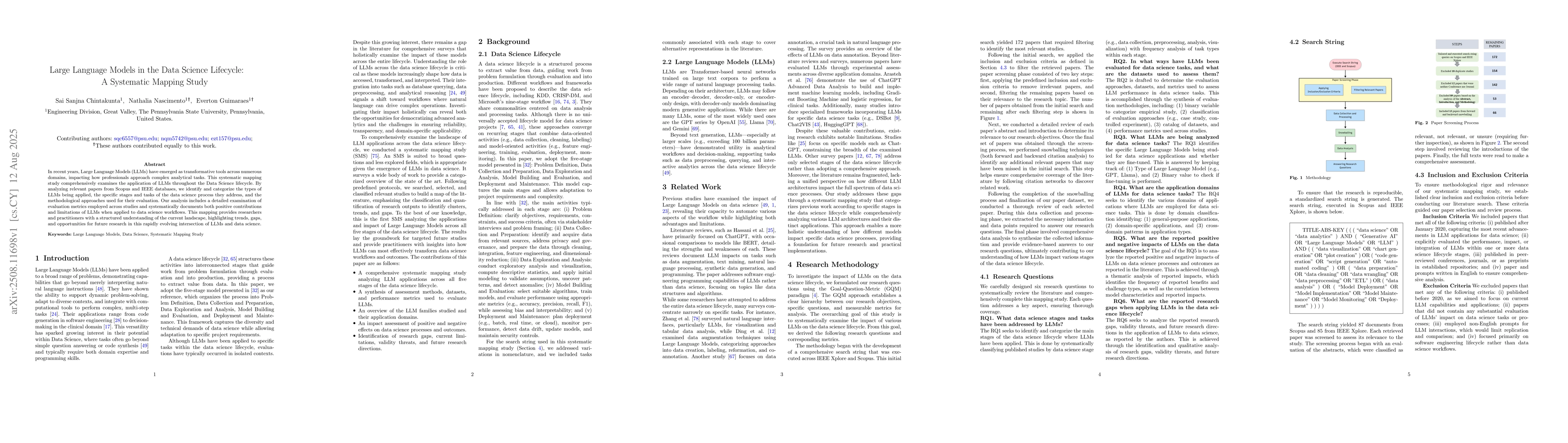 Thumbnail for Large Language Models in the Data Science Lifecycle: A Systematic
  Mapping Study