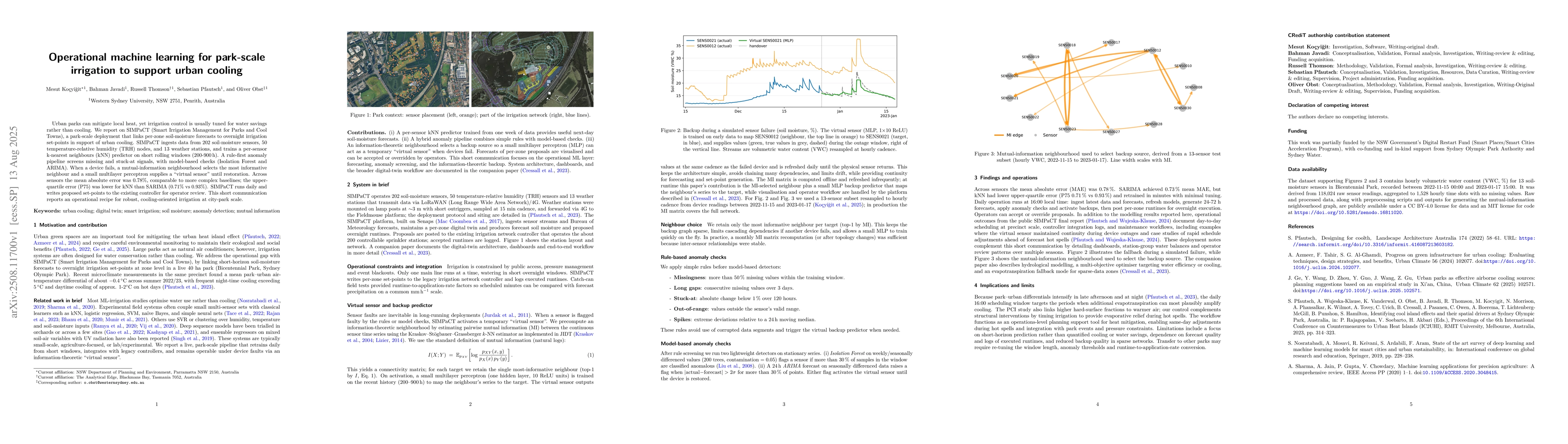 Thumbnail for Operational machine learning for park-scale irrigation to support urban
  cooling