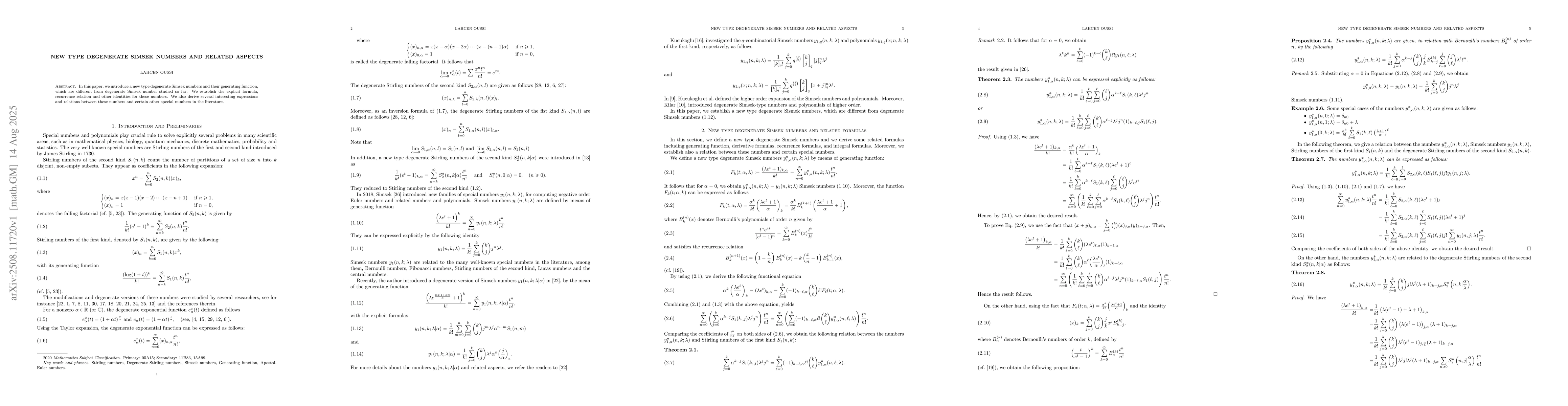 Thumbnail for New type degenerate Simsek numbers and related aspects
