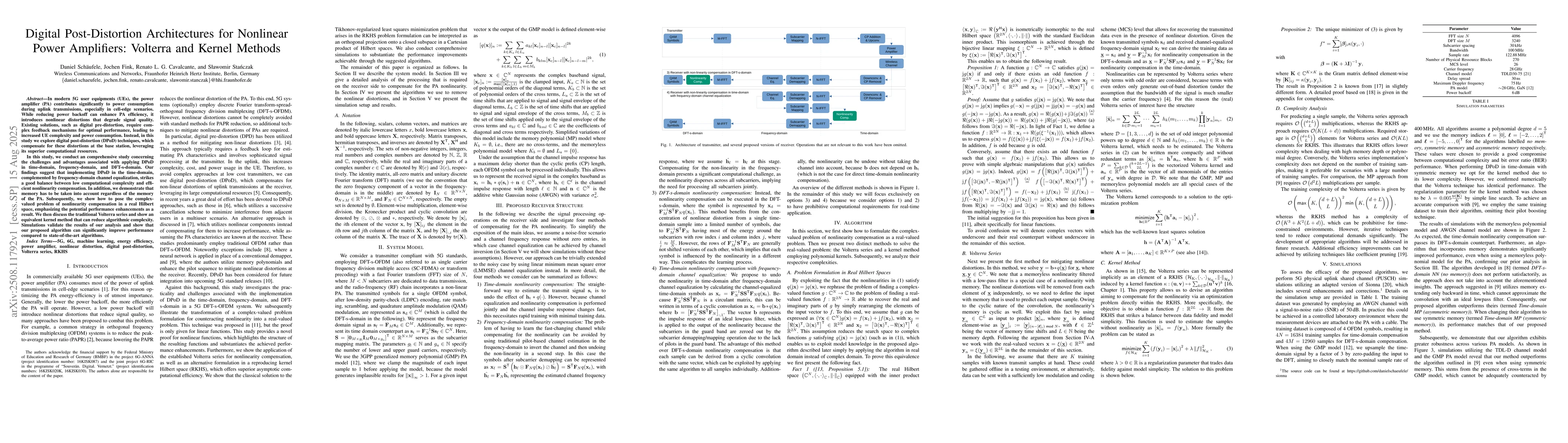 Thumbnail for Digital Post-Distortion Architectures for Nonlinear Power Amplifiers:
  Volterra and Kernel Methods