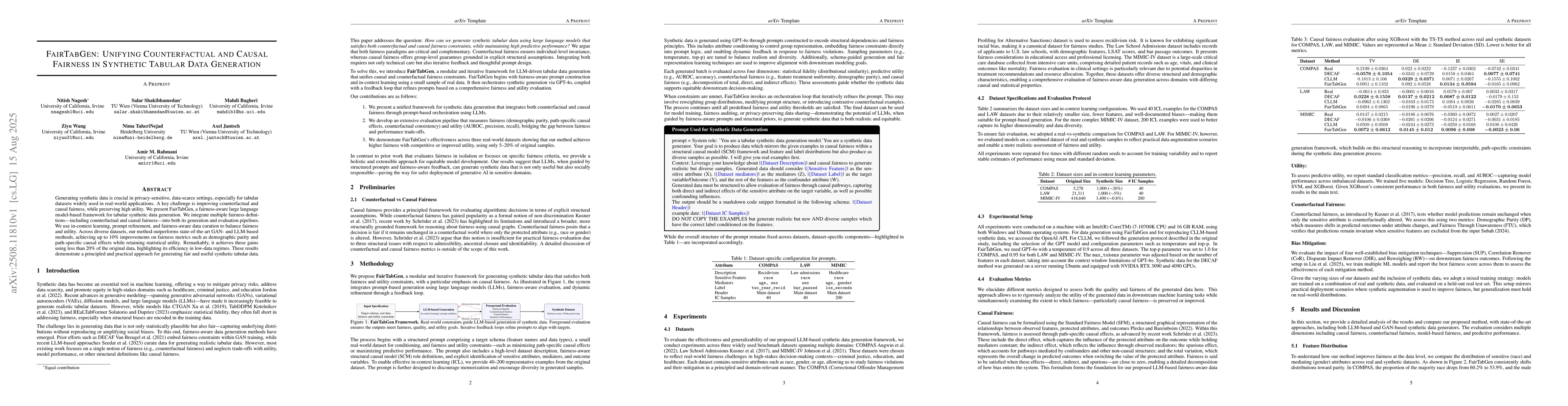 Thumbnail for FairTabGen: Unifying Counterfactual and Causal Fairness in Synthetic
  Tabular Data Generation