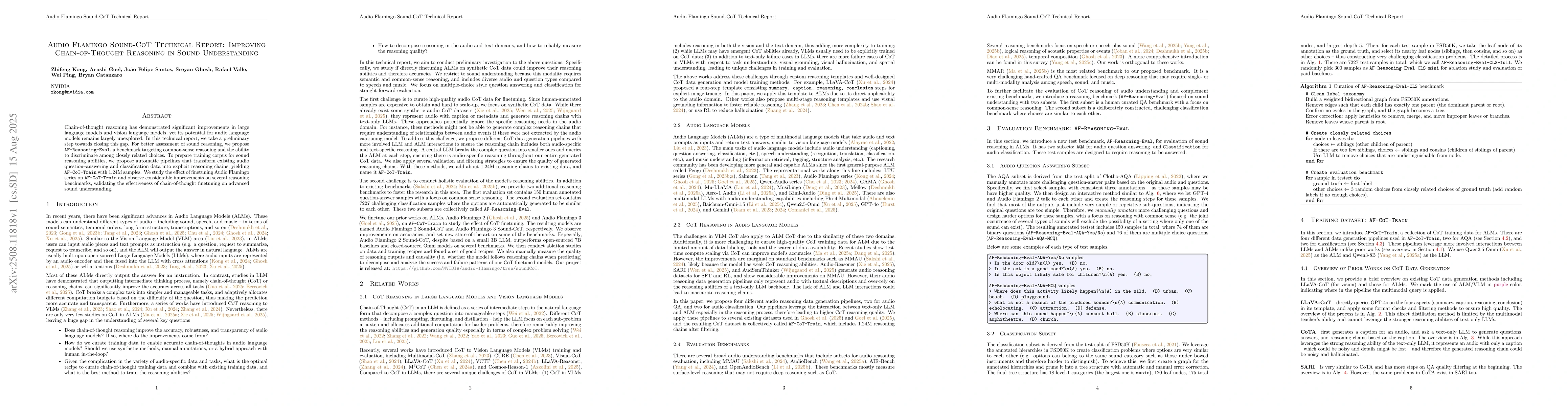 Thumbnail for Audio Flamingo Sound-CoT Technical Report: Improving Chain-of-Thought
  Reasoning in Sound Understanding