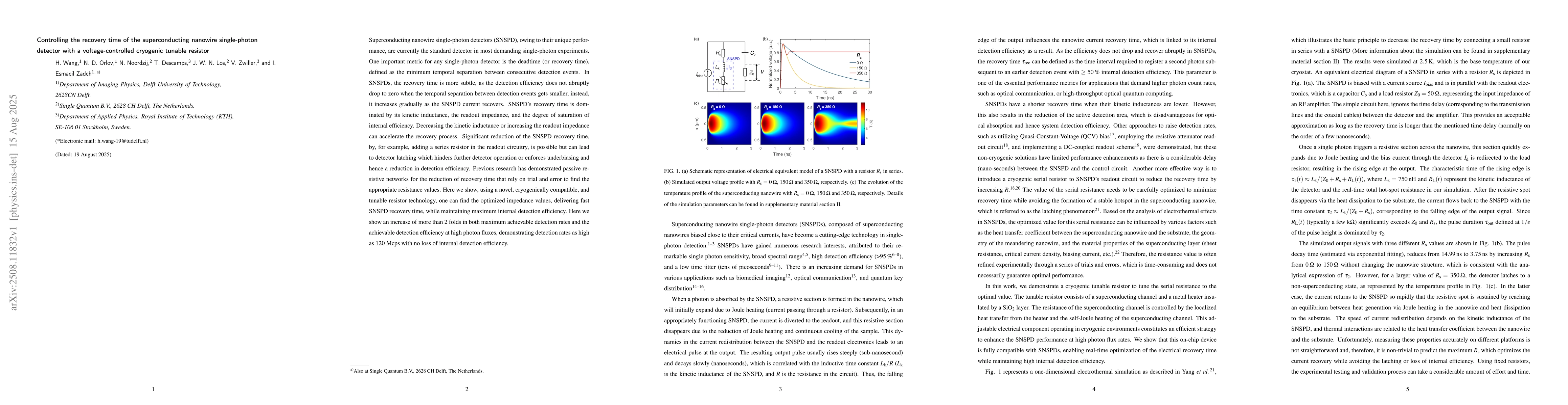 Thumbnail for Controlling the recovery time of the superconducting nanowire
  single-photon detector with a voltage-controlled cryogenic tunable resistor