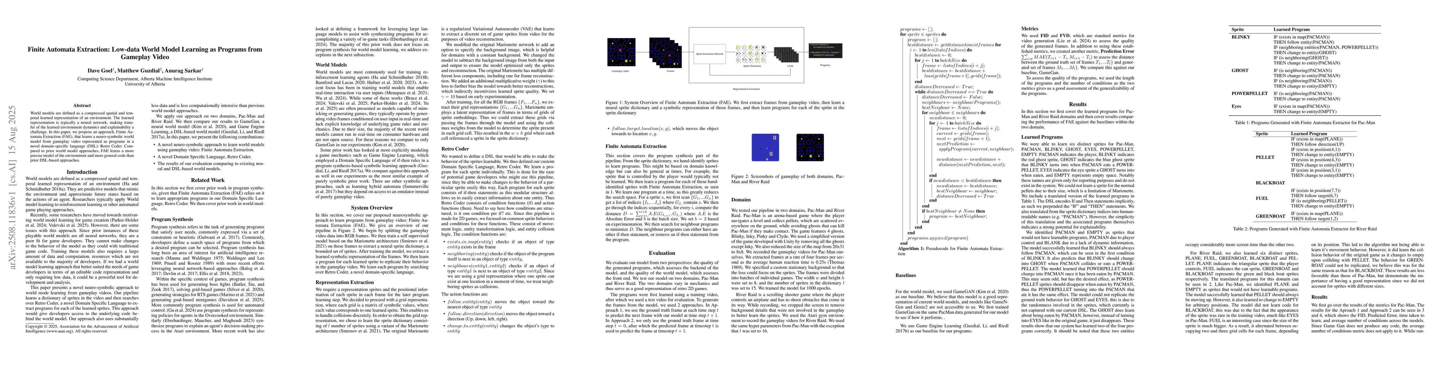 Thumbnail for Finite Automata Extraction: Low-data World Model Learning as Programs
  from Gameplay Video