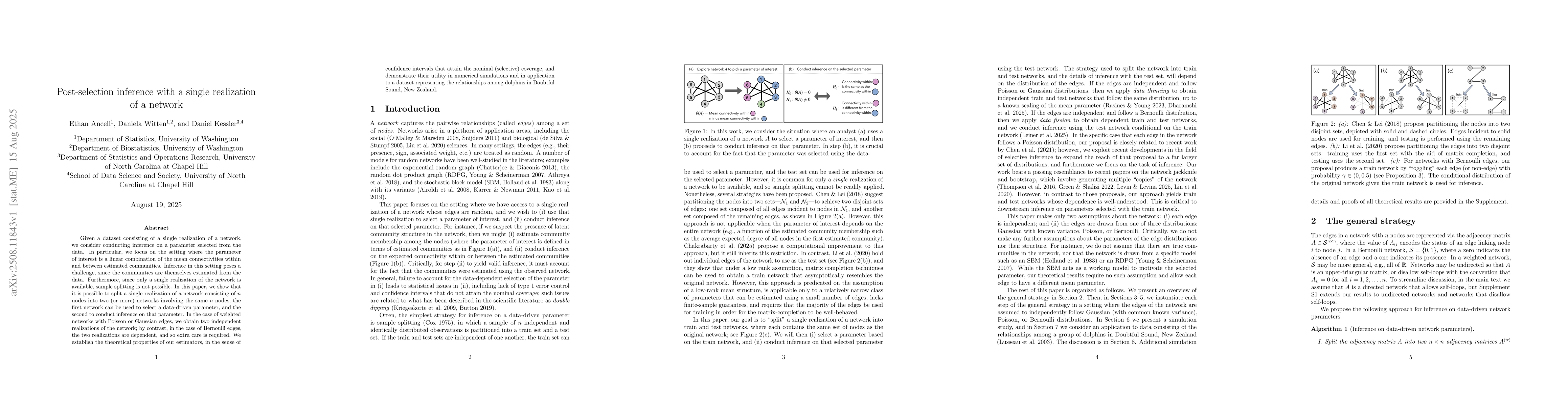 Thumbnail for Post-selection inference with a single realization of a network