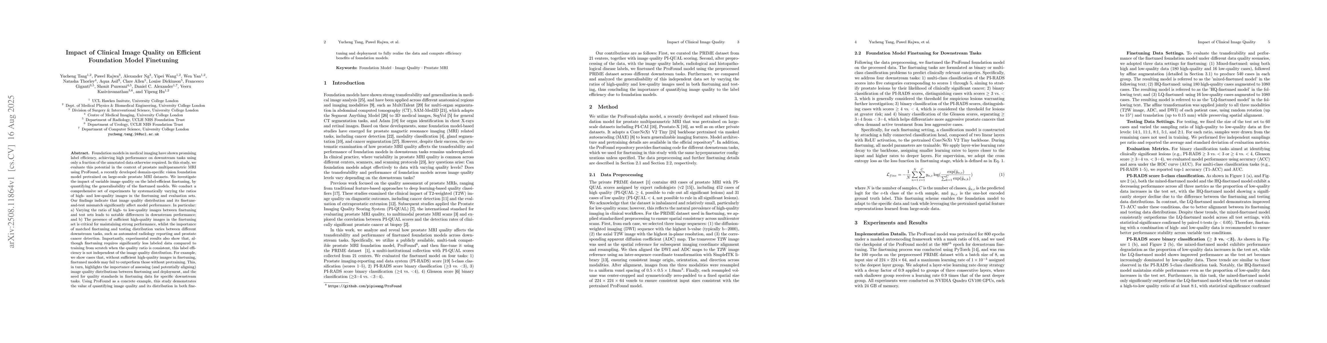 Thumbnail for Impact of Clinical Image Quality on Efficient Foundation Model
  Finetuning